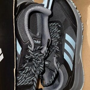 Adidas Black and Light Blue Athletic Shoes